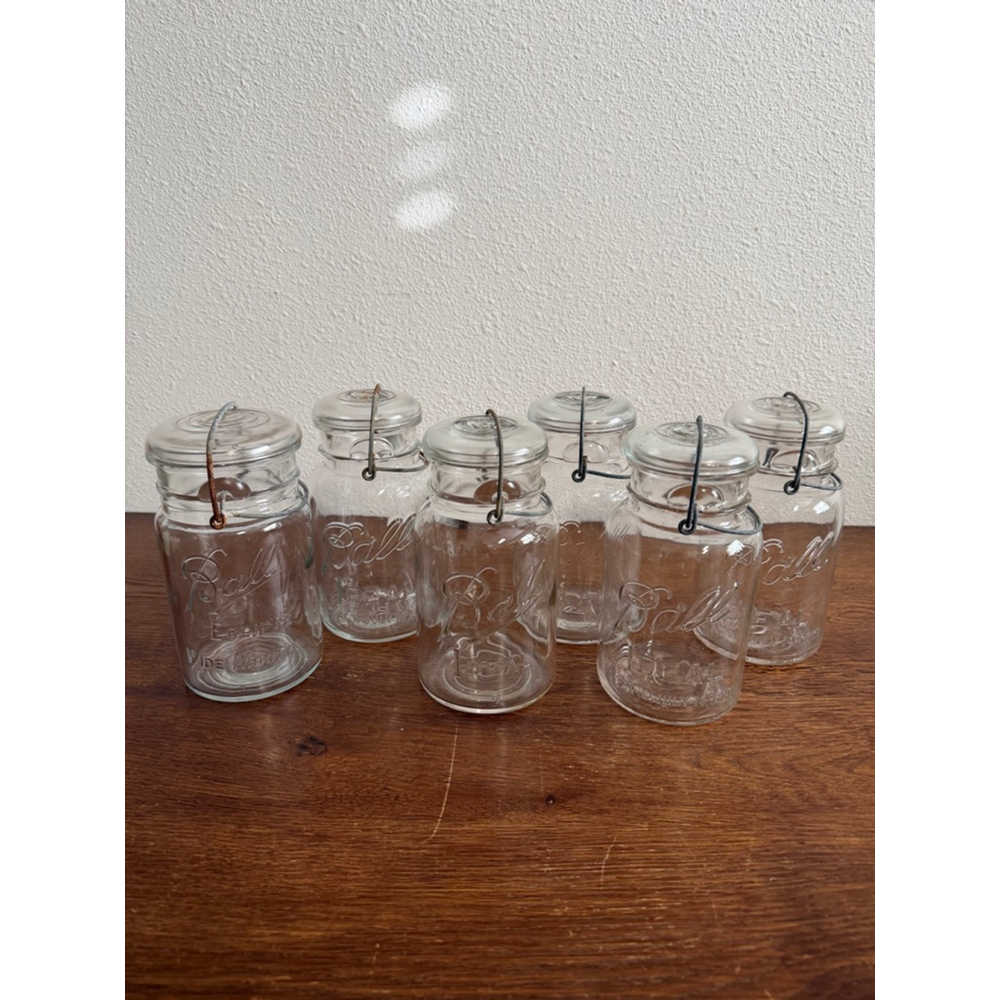 Lot of 6 Vintage Ball Ideal Canning Jars w/ Wire Bail Lids 5 Small Mouth 1 Wide